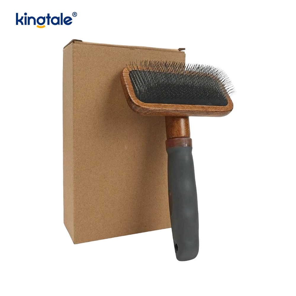 Rostfritt stål Pins Bok Trä Body Ground Pet Comb