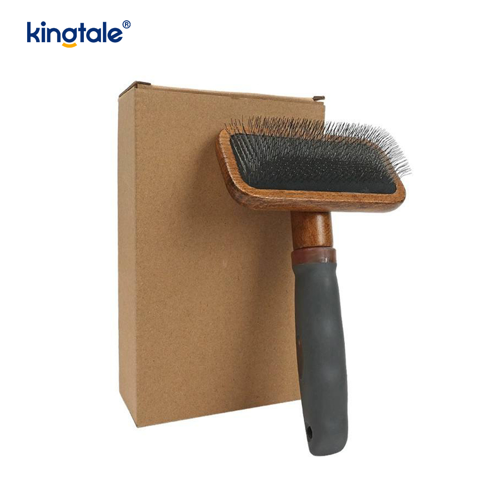 Rostfritt stål Pins Bok Trä Body Ground Pet Comb