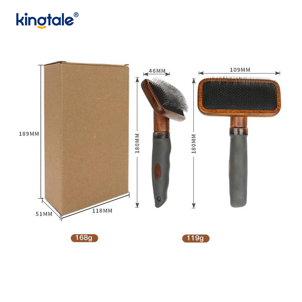 Rostfritt stål Pins Bok Trä Body Ground Pet Comb