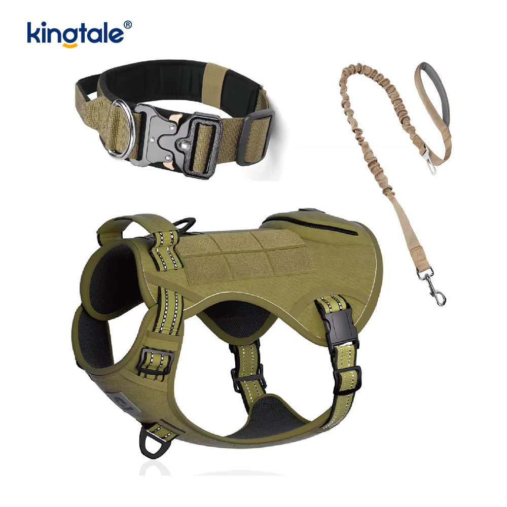 Heavy Duty Taktisk hundhalsband koppelset för stora hundar