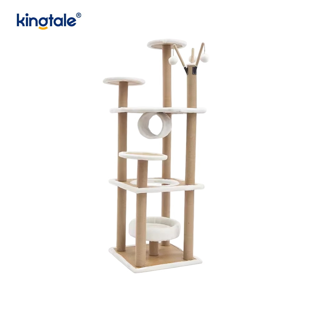 Naturlig sisal Cat Tree Tall Cat Tower Plysch Flernivålägenhet