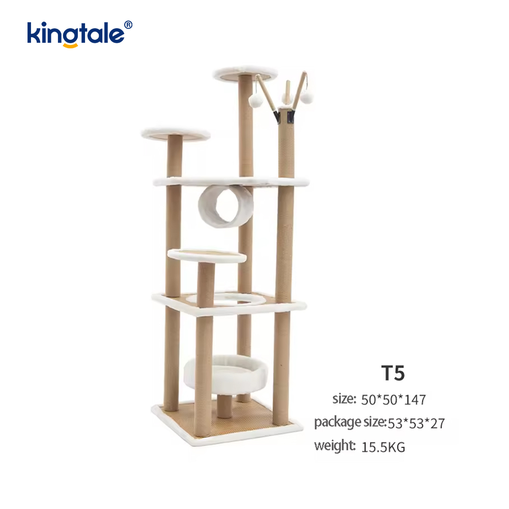 Naturlig sisal Cat Tree Tall Cat Tower Plysch Flernivålägenhet