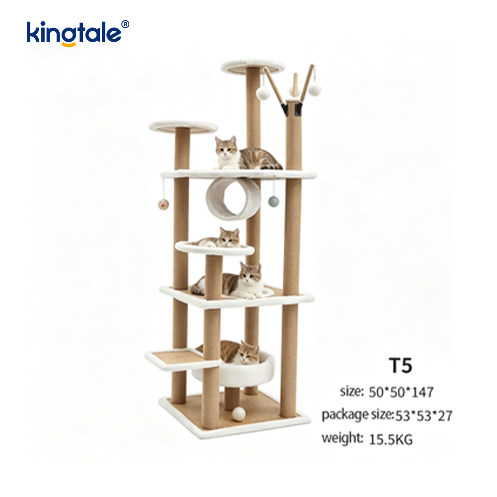 Naturlig sisal Cat Tree Tall Cat Tower Plysch Flernivålägenhet