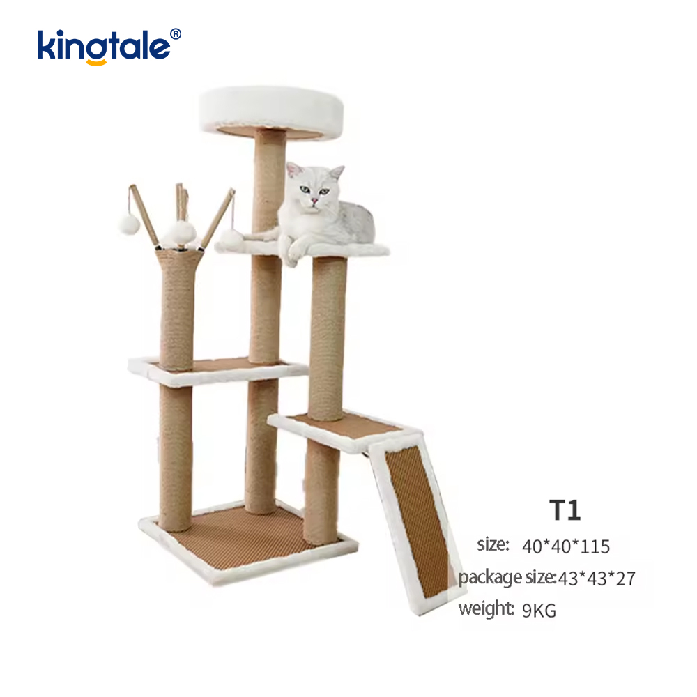 Naturlig sisal Cat Tree Tall Cat Tower Plysch Flernivålägenhet
