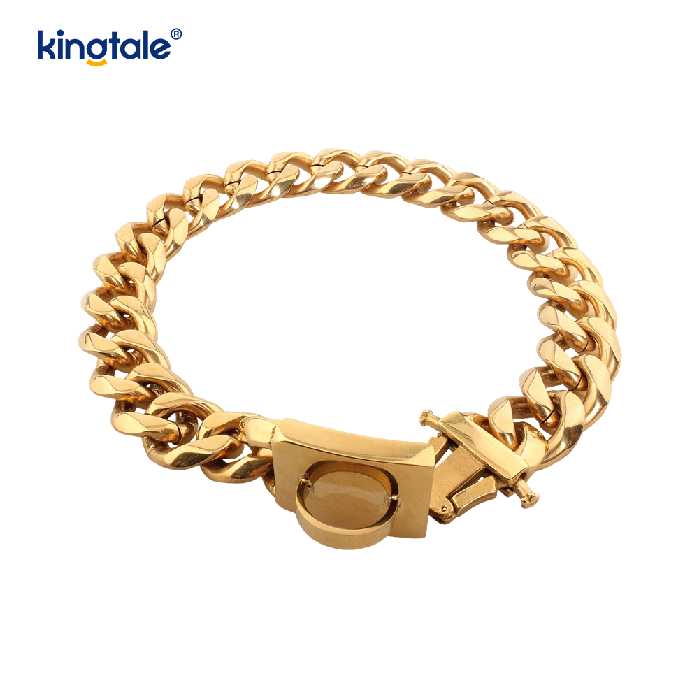 Modepläterad rostfritt stål Pet Cuban Link Dog Choke Chain Halsband