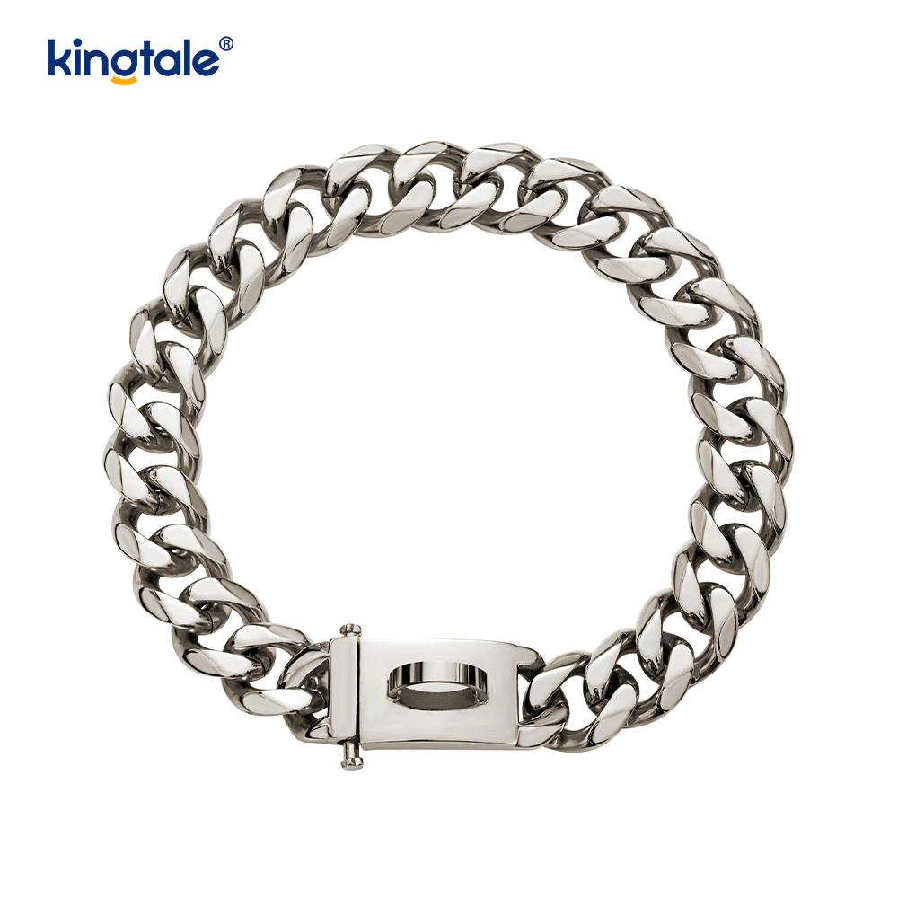 Modepläterad rostfritt stål Pet Cuban Link Dog Choke Chain Halsband