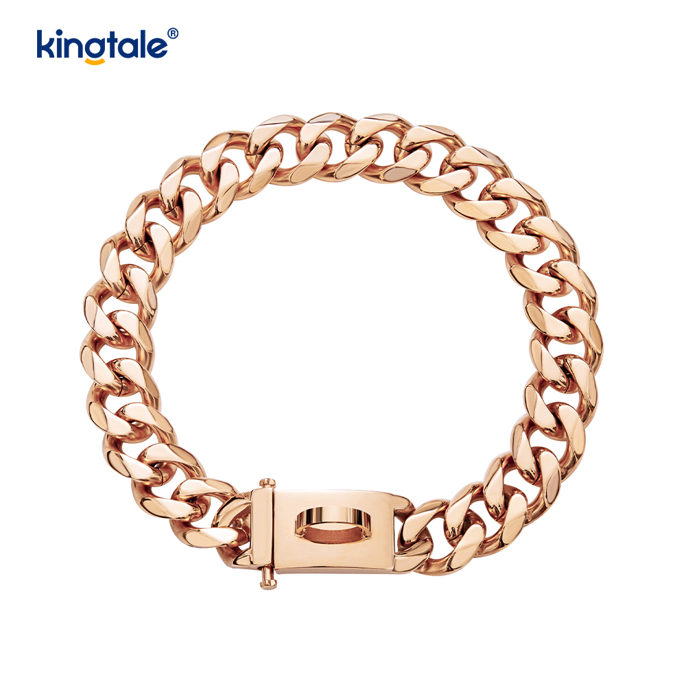 Modepläterad rostfritt stål Pet Cuban Link Dog Choke Chain Halsband