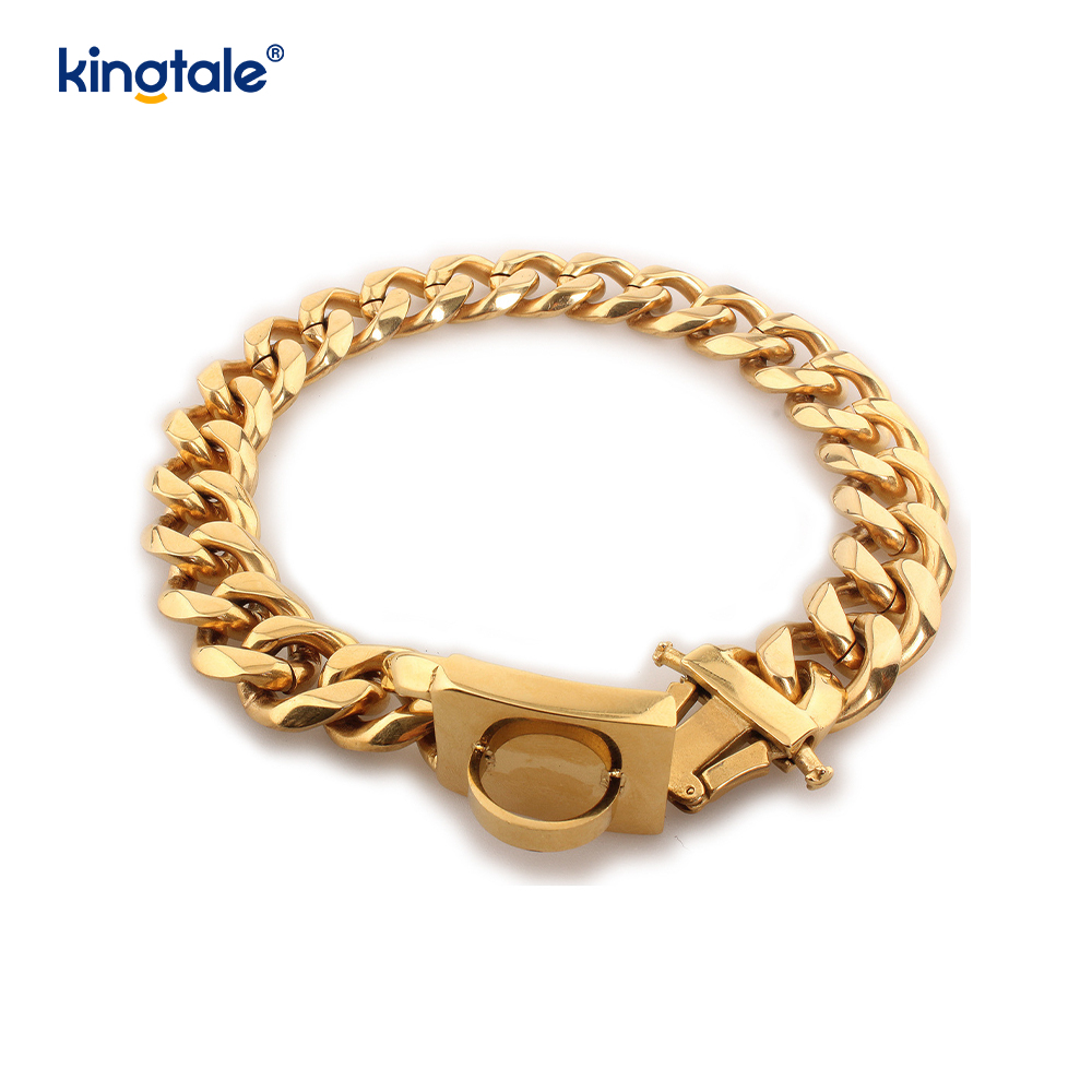 Modepläterad rostfritt stål Pet Cuban Link Dog Choke Chain Halsband