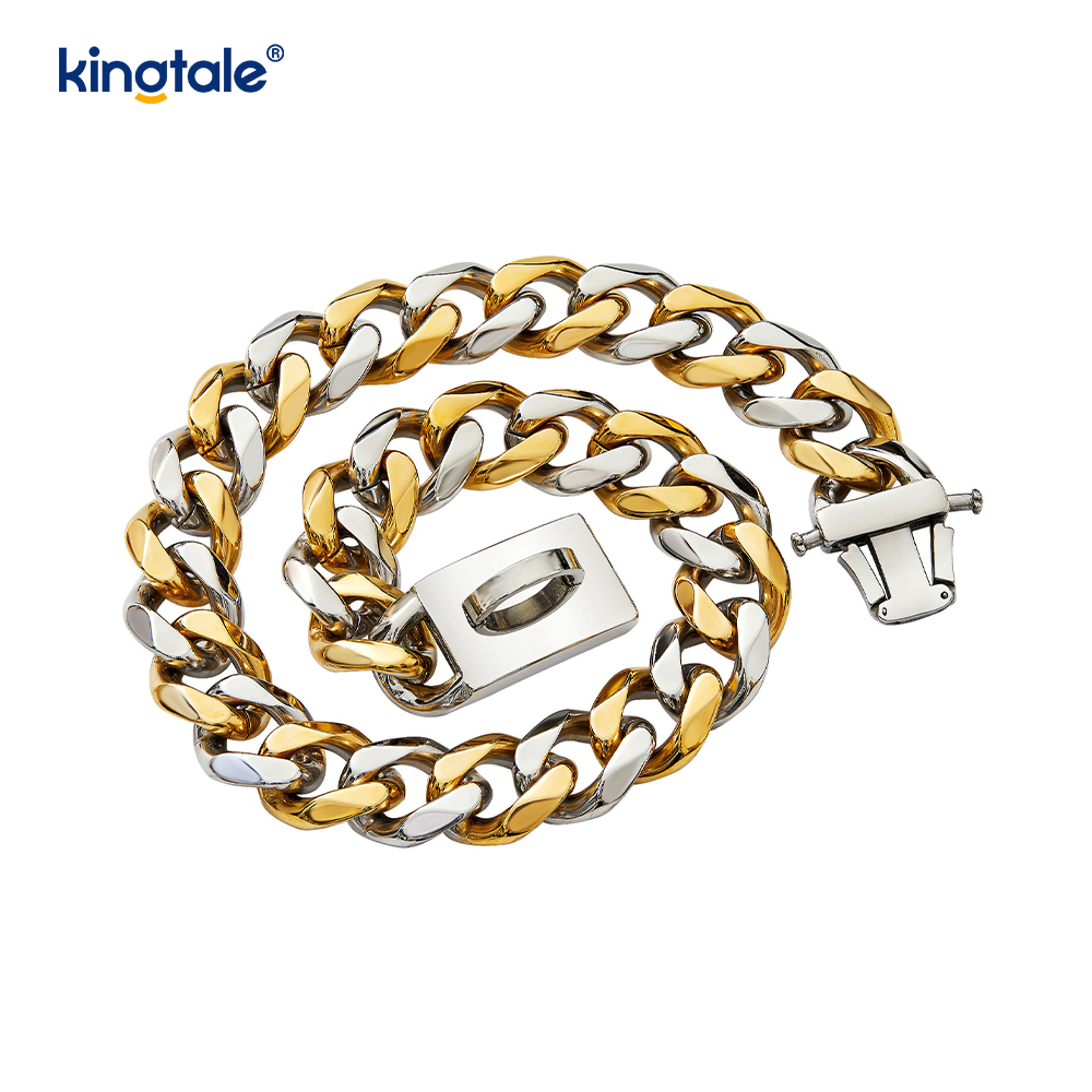 Modepläterad rostfritt stål Pet Cuban Link Dog Choke Chain Halsband